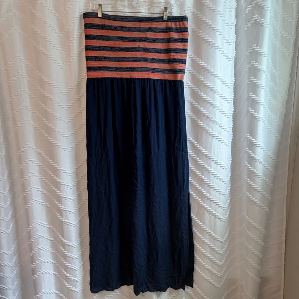 Rachel Rachel Roy Womens XXL Navy Orange Striped Strapless Maxi Tube Dress